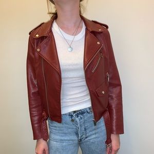 Zara Basic Red/wine Faux Leather Biker Jacket